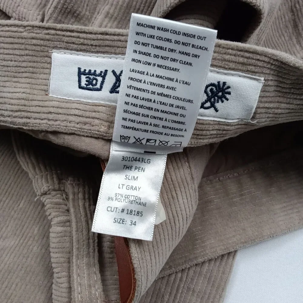 KATO Hiroshi Kato Mens 34 The Pen Slim Fit Corduroy 5 Pocket Pants Light Gray...